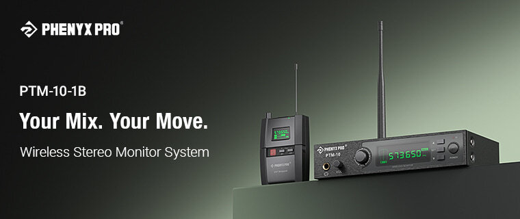 Phenyx Pro PTM-10-1B Wireless Stereo Monitor System. Your Mix. Your Move. 